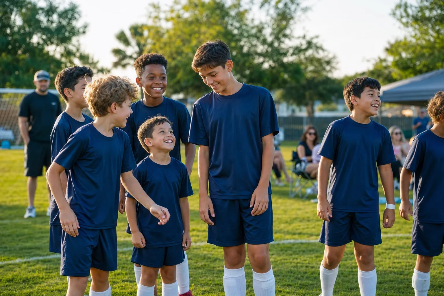 Kids of different ages at soccer practice