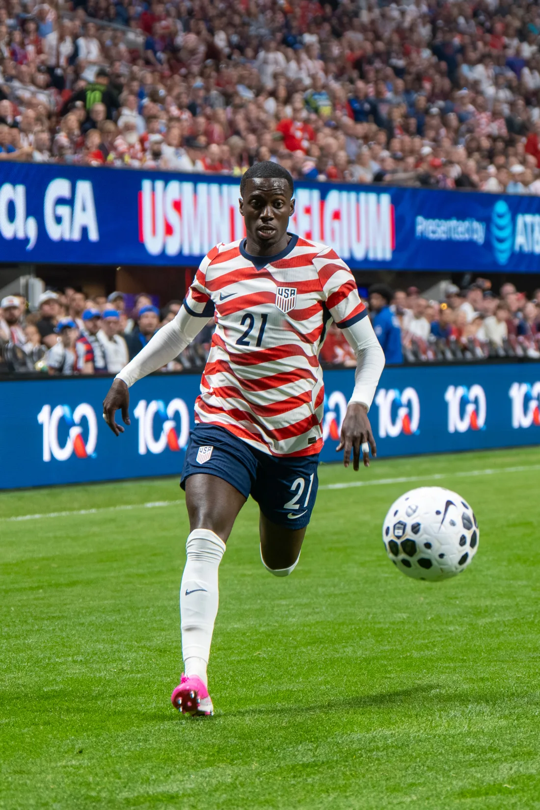 Tim Weah on the field for the United States
